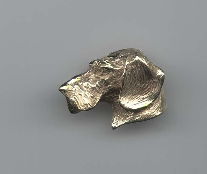 Fine Art Luxury Jewelry Pendant/Slides - Three-Quarter Head: Gold Dachshund Wire Coat Dear to My Heart by Sculptor Joy Beckner
