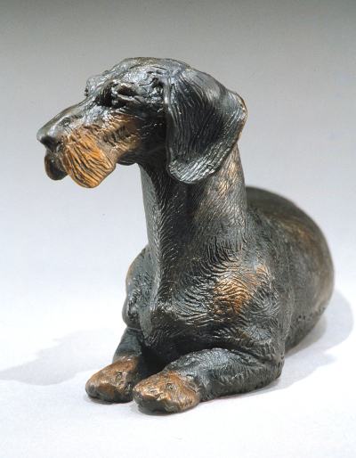 miniature bronze Dachshund sculpture