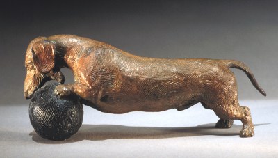 bronze canine sculpture by Joy Beckner