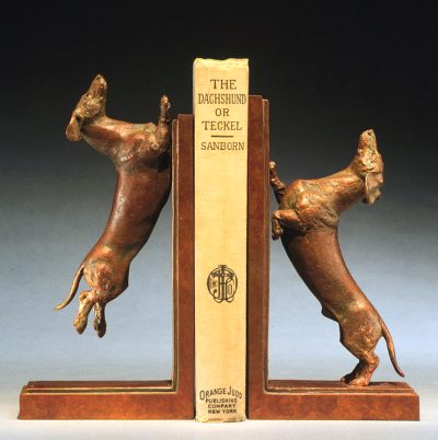 adorable dachshund bookends miniature bronze canine sculpture