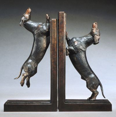 adorable dachshund bookends miniature bronze canine sculpture