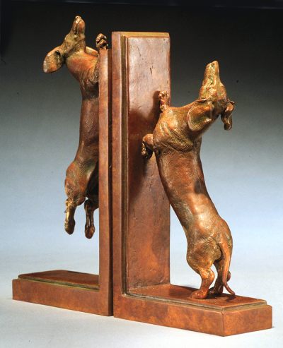 adorable dachshund bookends miniature bronze canine sculpture