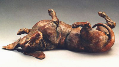 bronze dachshund sculpture by Joy Beckner