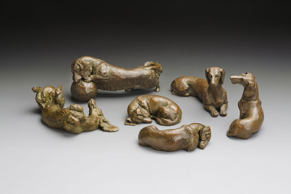 miniature bronze canine sculpture by Joy Beckner