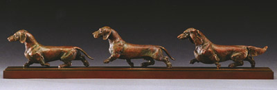 bronze dachshund sculpture by Joy Beckner
