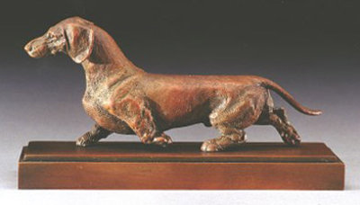 bronze dachshund sculpture by Joy Beckner