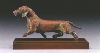 bronze canine sculpture by Joy Beckner