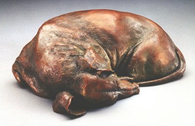 bronze canine sculpture by Joy Beckner
