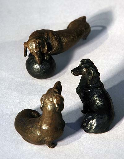 bronze dachshund sculpture by Joy Beckner