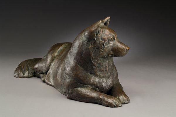 bronze Akita sculpture by Joy Beckner canine sculptor