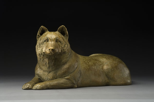 bronze Akita sculpture by Joy Beckner canine sculptor