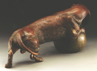bronze canine sculpture by Joy Beckner