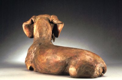 bronze dachshund sculpture by Joy Beckner