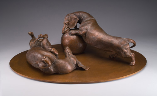 bronze canine sculpture by Joy Beckner
