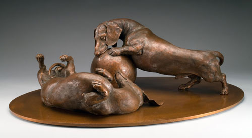 bronze canine sculpture by Joy Beckner