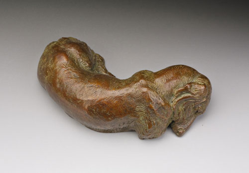 miniature bronze canine sculpture by Joy Beckner