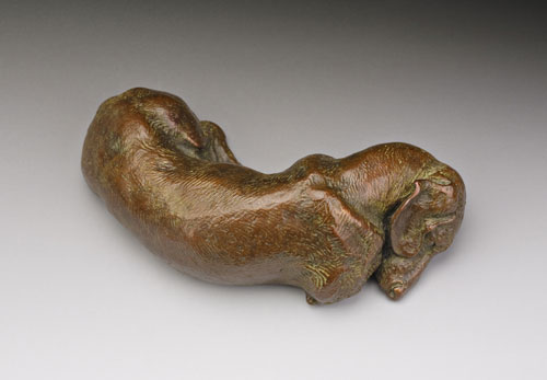 miniature bronze canine sculpture by Joy Beckner