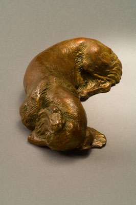 miniature bronze canine sculpture by Joy Beckner