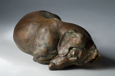 bronze dachshund sculpture by Joy Beckner