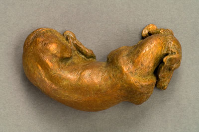 miniature bronze canine sculpture by Joy Beckner