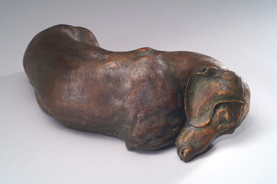 bronze dachshund sculpture by Joy Beckner