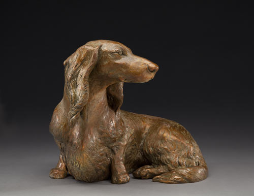 bronze canine Dachshund sculpture by Joy Beckner