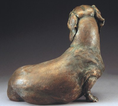 bronze dachshund sculpture by Joy Beckner