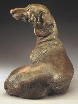 bronze canine sculpture by Joy Beckner