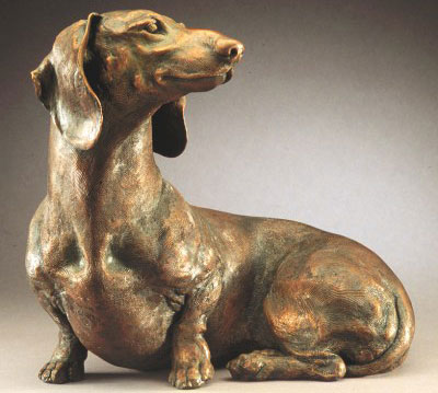 bronze dachshund sculpture by Joy Beckner