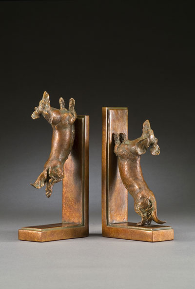 adorable dachshund bookends miniature bronze canine sculpture