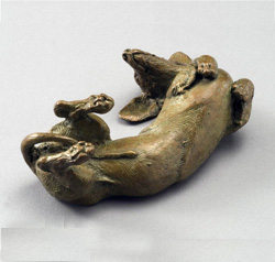 miniature bronze canine sculpture by Joy Beckner