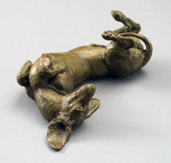 miniature bronze canine sculpture by Joy Beckner