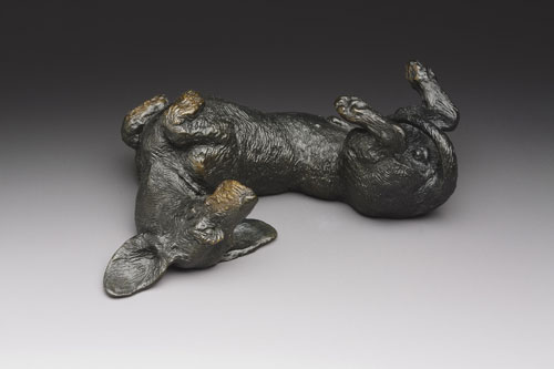 miniature bronze canine dog sculpture