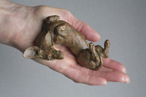 miniature bronze canine dog sculpture