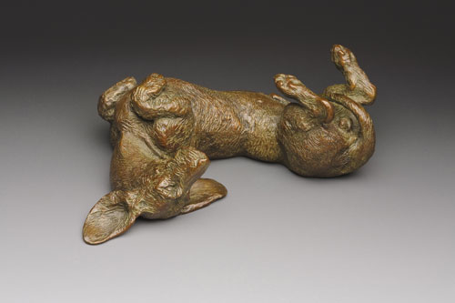 miniature bronze canine dog sculpture