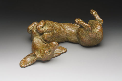 miniature bronze canine dog sculpture
