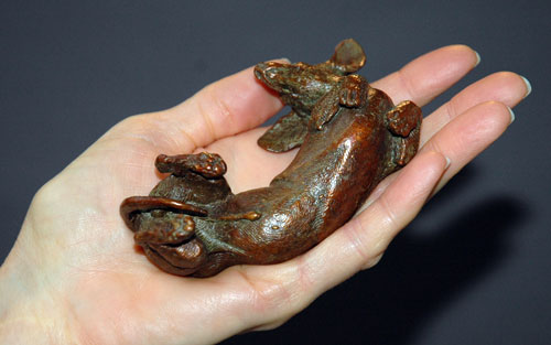 miniature bronze canine dog sculpture