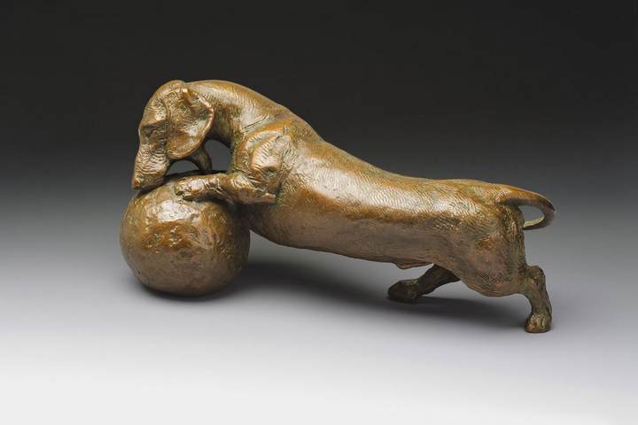 Life's a Ball! 1:6 Scale Smooth Dachshund Bronze Sculpture by Joy Beckner