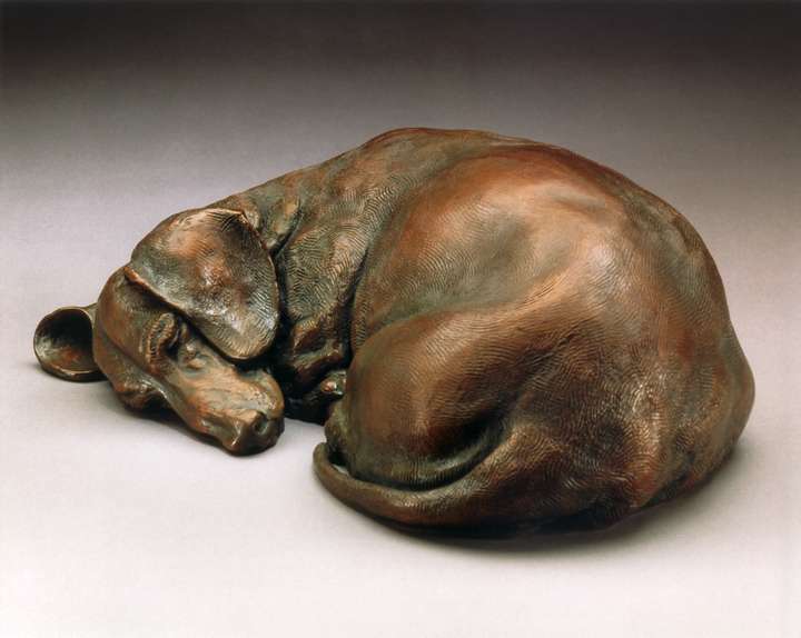 Dreaming of Tomatoes SS life-size bronze Dachshund sculpture by Joy Beckner