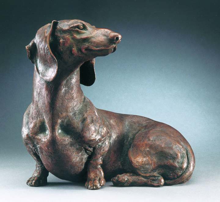 So Good to See You, SS; Life-sized Smooth Dachshund Bronze Sculpture by Sculptor Joy Beckner