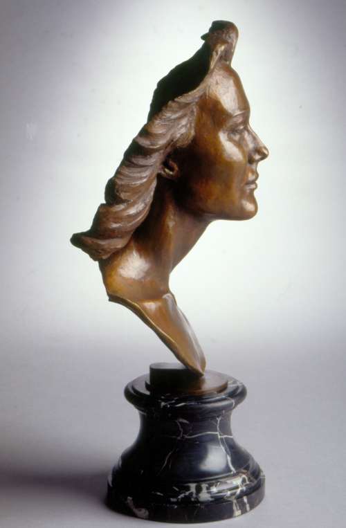 Fascinator bronze figuative sculpture of humans by Joy Beckner