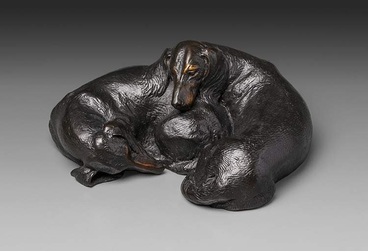 Cozy 1:6 Scale Long Black patina Dachshund Bronze Sculpture by Joy Beckner