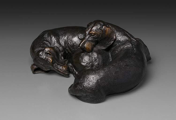 Cozy 1:6 Scale Wire Black patina Dachshund Bronze Sculpture by Joy Beckner