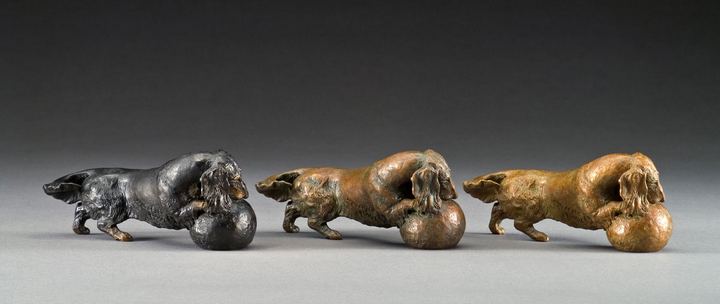 Life's a Ball! 1:6 Scale Long Dachshund Bronze Sculpture by Joy Beckner