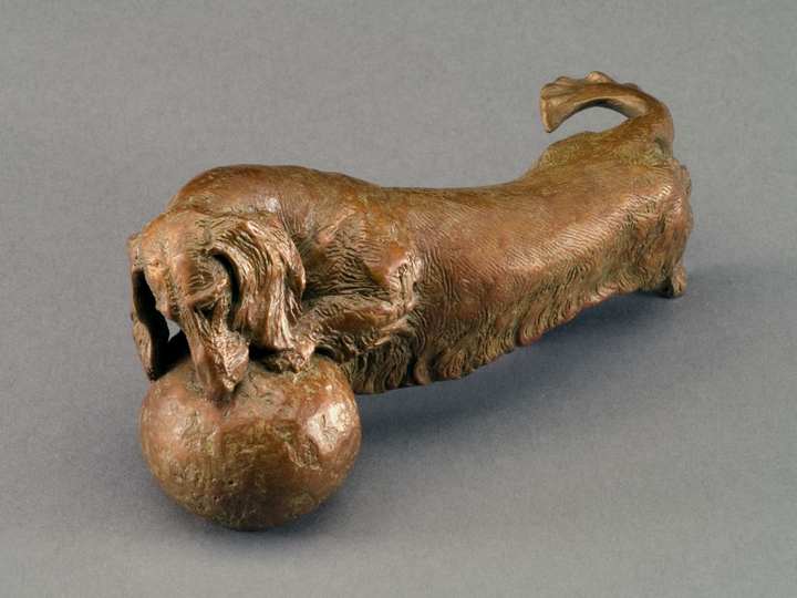 Life's a Ball! 1:6 Scale Long Dachshund Bronze Sculpture by Joy Beckner