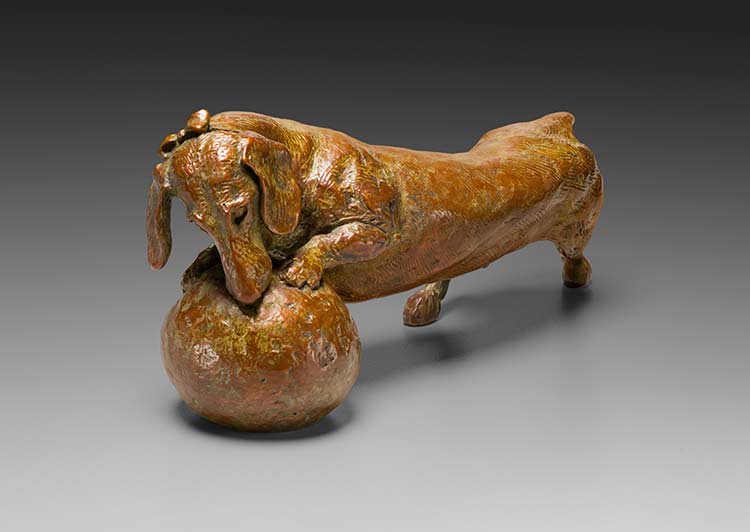 Her Life's a Ball! 1:6 Scale Smooth Dachshund Bronze Sculpture by Joy Beckner