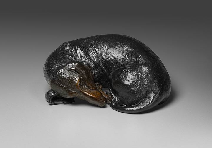 Sweet Dreams II 1:6 Scale Black Dachshund Bronze Sculpture by Joy Beckner