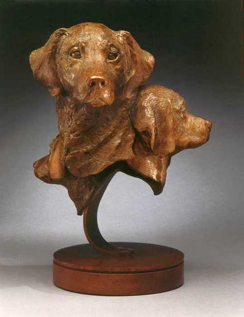 Three Faces of Guineverebronze Golden Retreiver commissioned sculpture by Joy Beckner