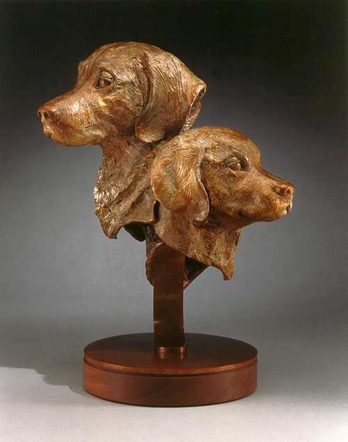 Three Faces of Guineverebronze Golden Retreiver commissioned sculpture by Joy Beckner