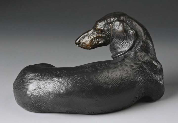 Deli's Open 1:6 Scale Smooth Dachshund Bronze Sculpture by Joy Beckner